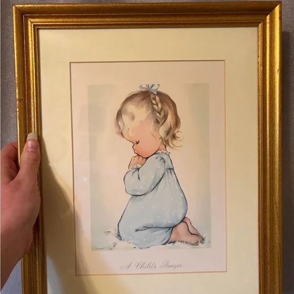 Vintage “A Child’s Prayer” art print collectible lithograph art by Charlot Byj. - Picture 3 of 4